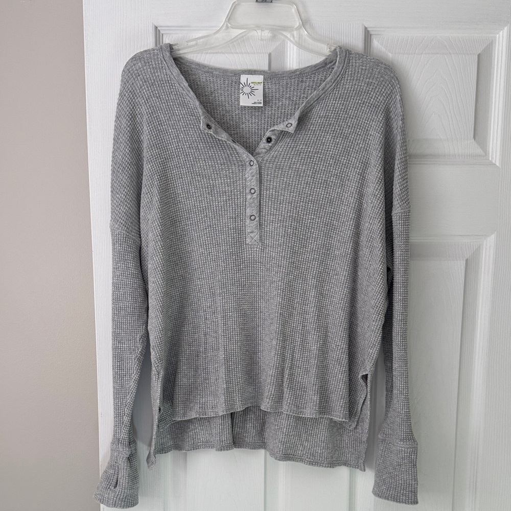 Aerie Gray Waffle Knit Henley Top